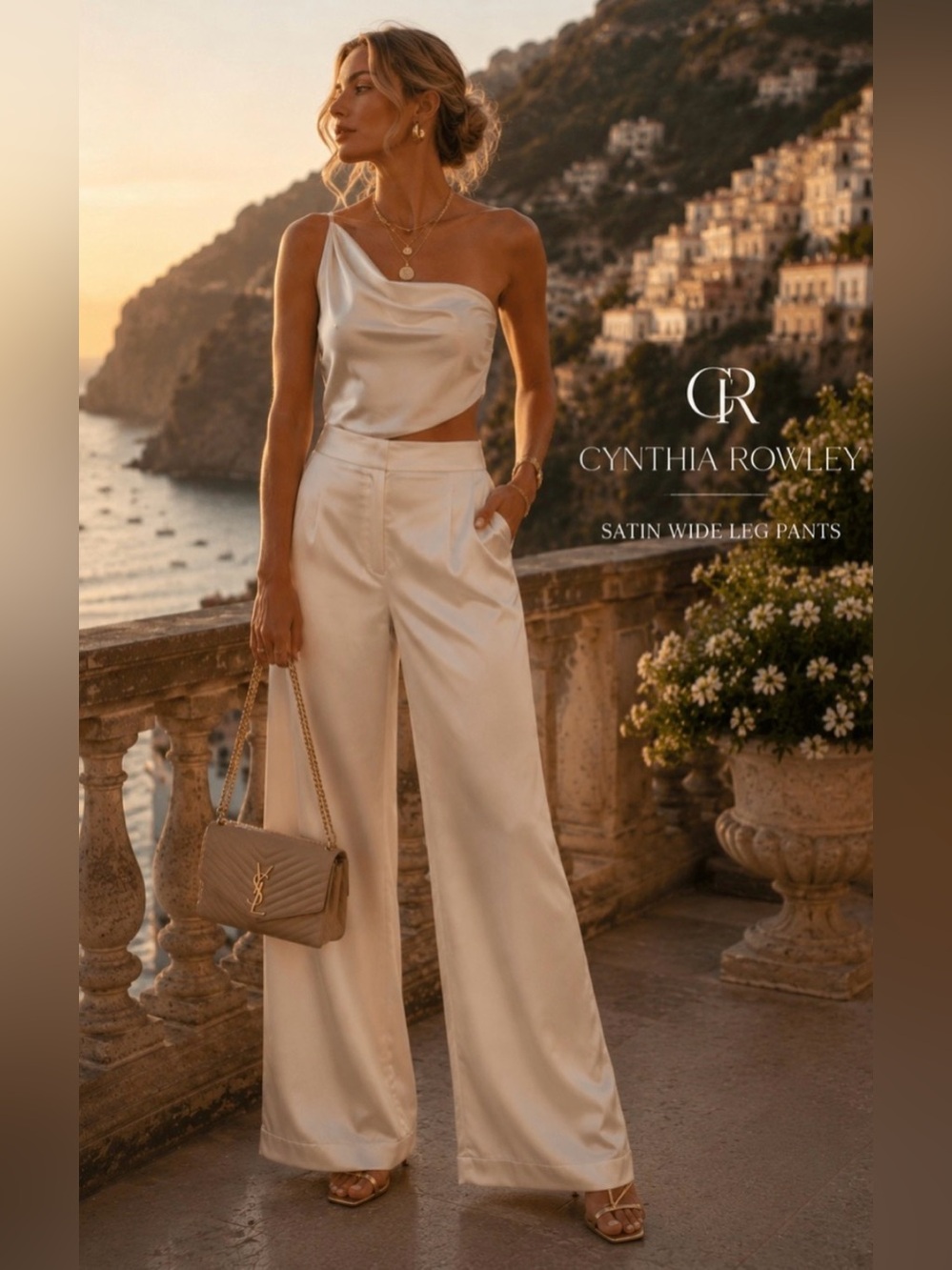 Satin Wide Leg Pants - Cynthia Rowley (Size L) - Blush Champagne